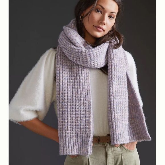 New Anthropologie Maeve Chunky Knit Metallic Scarf Purple - Picture 1 of 4